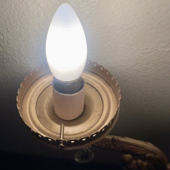 Vtg Electric Table Lamp Cherub Putti Italian Gold Tole Candelabra Prisms 27” - Picture 8 of 16